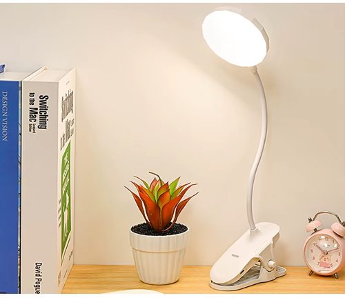 Csipeszes LED-es asztali lámpa, USB-s újratölthető asztali lámpa, éjjeli olvasólámpa, érintésvezérlés, 3 fényerő-szabályozási mód, szemvédelem