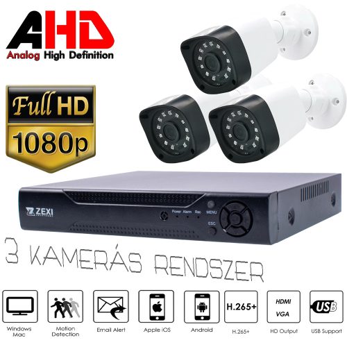 3 MINI AHD KAMERA RENDSZER KÜLTÉRI / BELTÉRI 2MP, H.265+, IR 30M, VIZÁLÓ