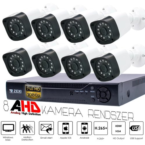8 MINI AHD KAMERA RENDSZER 2.0 MP 3.6mm KÜLTÉRI / BELTÉRI H.265+, IR 30M, VIZÁLÓ