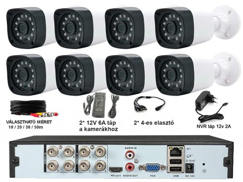 8 MINI AHD KAMERA RENDSZER 2.0 MP 3.6mm KÜLTÉRI / BELTÉRI H.265+, IR 30M, VIZÁLÓ
