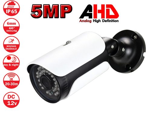 5MP AHD 6mm kültéri, vízálló biztonsági cső kamera IR 30m