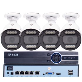   4CH 8MP 4X Optikai Zoom IP POE NVR biztonsági kamera 2,8mm - 12mm, hibrid IR, két irányú hanggal, kültéri/beltéri