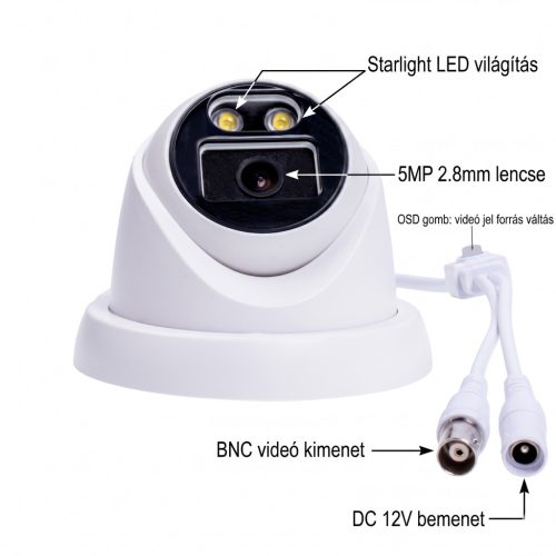  5MP 2.8mm  DOME AHD KÜLTÉRRI / BELTÉRI ABS ház, biztonsági kamera, OSD menüvel, starlight világítással