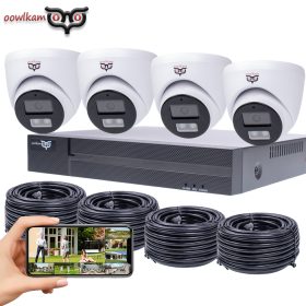   oowlkam 4 kamerás, 3 MP-es IP PoE megfigyelőrendszer ABS házas beltéri Turret kamerákkal, hibrid infravörös megvilágítással és beépített mikrofonnal