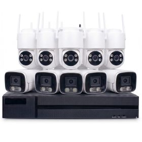   Oowlkam 5MP WiFi IP Kameraszett – 5 PTZ + 5 Fix Kültéri/Beltéri Kamera, kétirányú hanggal, hibrid színes éjjellátással