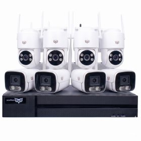   Oowlkam 5MP WiFi IP Kameraszett – 4 PTZ + 4 Fix Kültéri/Beltéri Kamera, kétirányú hanggal, hibrid színes éjjellátással