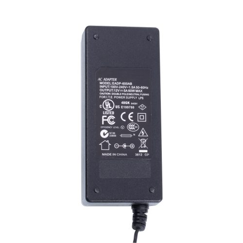 AC/DC 12V⎓5A 60W asztali hálózati-adapter, 5,5x2,1mm Jack dugó, biztonsági kamerákra, LED szalagra 