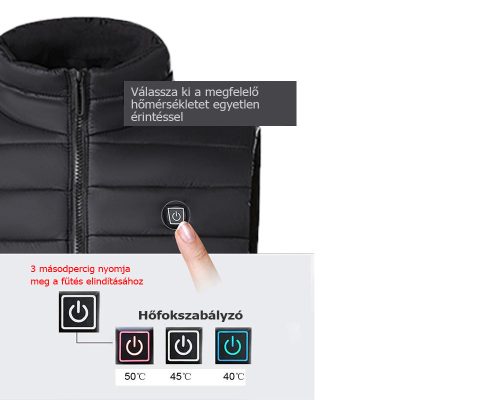 Fűthető férfi cipzáras mellény, 3 hő fokozattal 