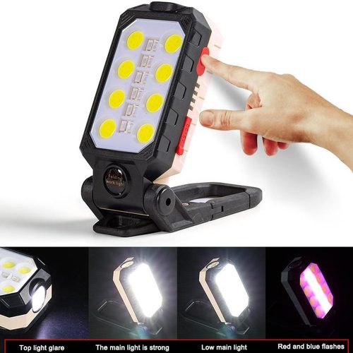 Hordozható multifunkciós újratölthető COB LED munkalámpa, reflektor, zseblámpa, mágneses, vészvillogó