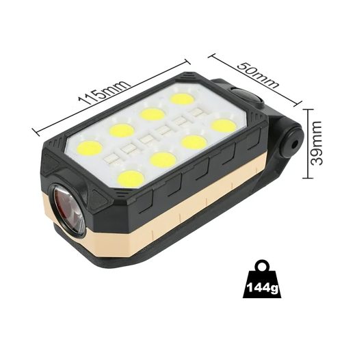Hordozható multifunkciós újratölthető COB LED munkalámpa, reflektor, zseblámpa, mágneses, vészvillogó
