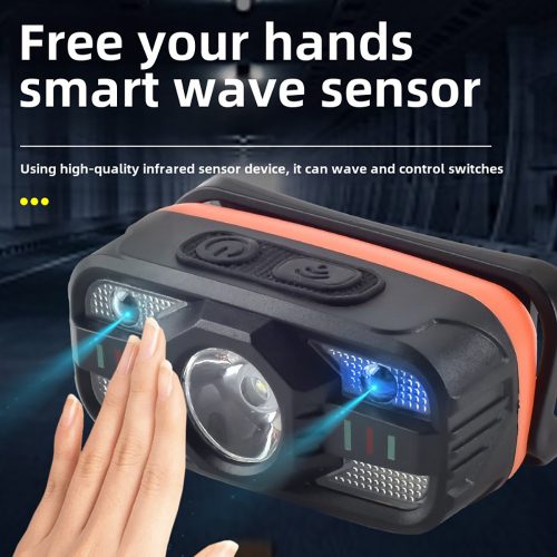 Hordozható indukciós fejlámpa 6 fénymóddal, USB töltő, hullám-érzékelővel, otthoni használatra, könnyű kialakítású vészvilágításhoz