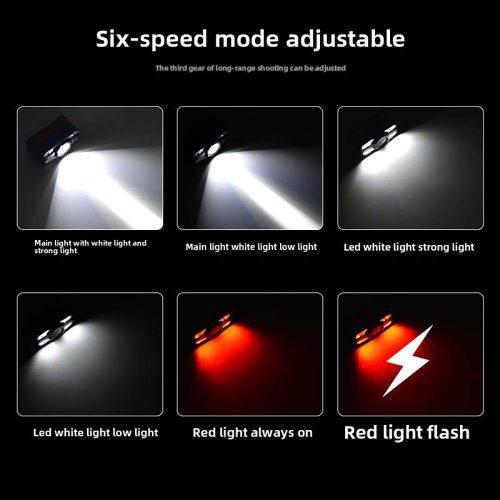 Hordozható indukciós fejlámpa 6 fénymóddal, USB töltő, hullám-érzékelővel, otthoni használatra, könnyű kialakítású vészvilágításhoz