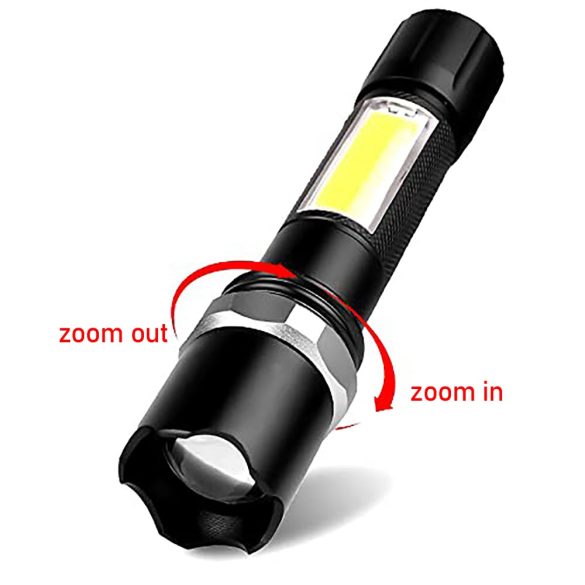 2 az 1-ben újratölthető LED zoom zseblámpa, XPE + COB LED