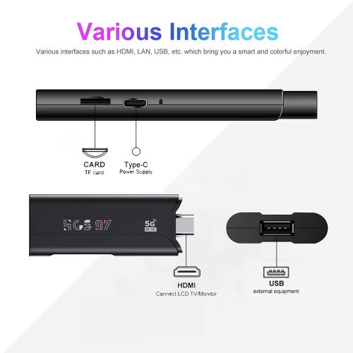 KIFUTÓ TERMÉK HCS97 Amlogic TV stick 8k dekodolás, 2gb RAM, 16gb tárhely Android 14, Bluetooth v4.0+, mikrofonos távirányító, hordozható médialejátszó TV stick, 1080P-60Hz
