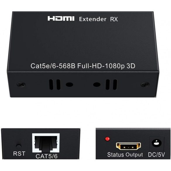 60M HDMI Extender 1080P /3D HDMI adó vevő Cat6 RJ45 Ethernet konverteren keresztül 
