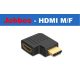 HDMI könyök adapter, HDMI dugó - HDMI aljzat 90°, aranyozott, fekete, jobbos