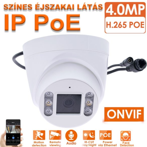 4MP IP PoE fix 4mm lencsével beltéri DOME biztonsági kamera mikrofonnal, hibrid INFRA LED-el