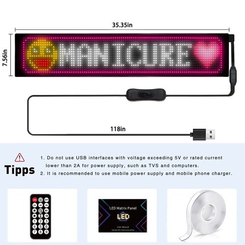 16*96PLUS rugalmas programozható USB 5V RGB minta animáció szöveg görgetőpanel távirányító reklám LED mátrix , 19X89cm