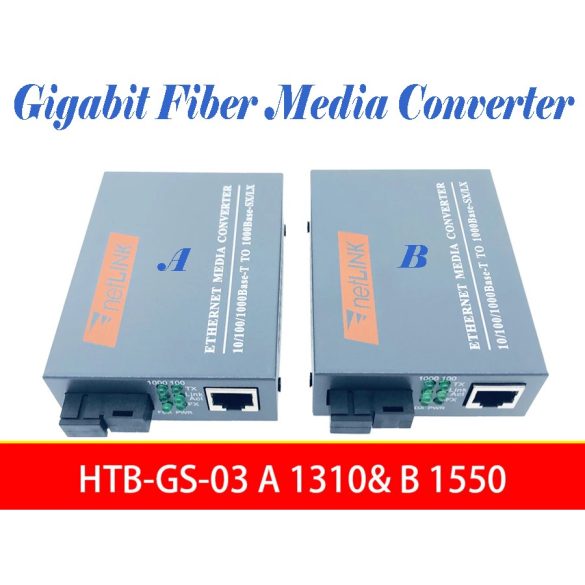 Gigabit Fiber Media Converter 1000Mbps SC RJ45 portós egy modusú, tápegységgel