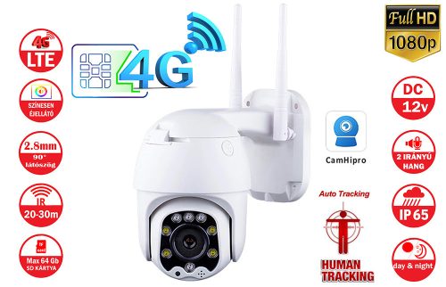 4G SIM kártyás 1080P HD forgatható IP kamera, kültéri, Kétirányú hanggal, P2P, IR 30m, éjszakai színes látás
