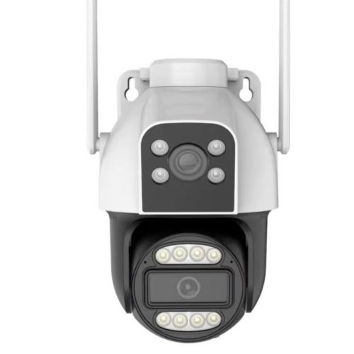 4G SIM kártyás 4MP Dual-Lens 2+2MP IP kamera PTZ színes éjjellátó, IP65 3,6mm lencse beltéri-kültéri használatra két irányú Audio, CamHi PRO APP