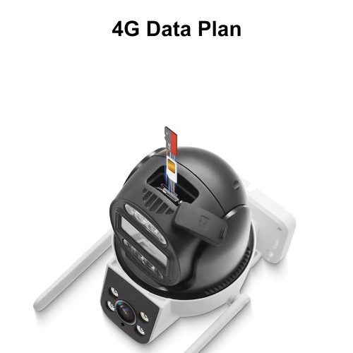 4G SIM kártyás 4MP Dual-Lens 2+2MP IP kamera PTZ színes éjjellátó, IP65 3,6mm lencse beltéri-kültéri használatra két irányú Audio, CamHi PRO APP