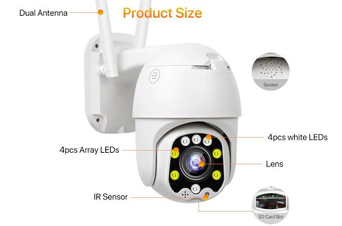 5MP WIFI PTZ 4X optikai ZOOM megfigyelő kamera, kétirányú hanggal, éjjel színesen látó, ONVIF