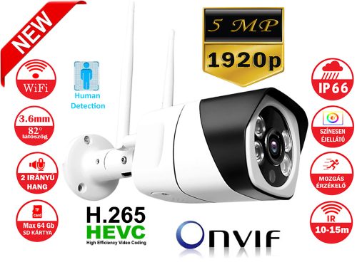 5.0MP 3.6MM, H.265 VEZETÉKNÉLKÜLI WIFI IP KAMERA ÉJSZAKA SZÍNESEN LÁTÓ KÉT IRÁNYÚ HANGGAL