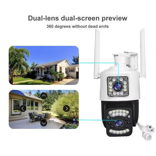 Fehér szín 4G Sim kártyás 6MP kétlencsés PTZ kültéri biztonsági kamera színes éjszakai látás V380 PRO APP