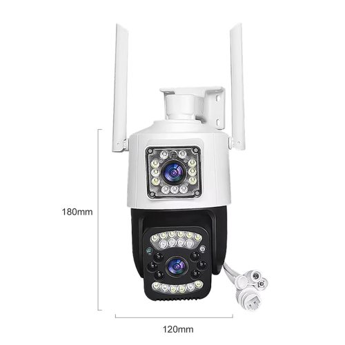 Fehér szín 4G Sim kártyás 6MP kétlencsés PTZ kültéri biztonsági kamera színes éjszakai látás V380 PRO APP