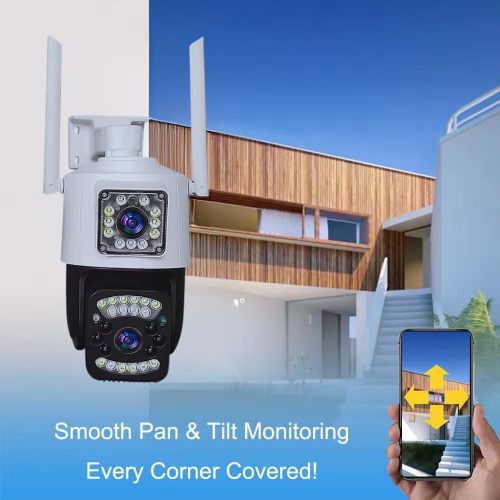 Kétlencsés 6MP WIFI-s PTZ vezeték nélküli biztonsági kamera automatikus követéssel V380 APP