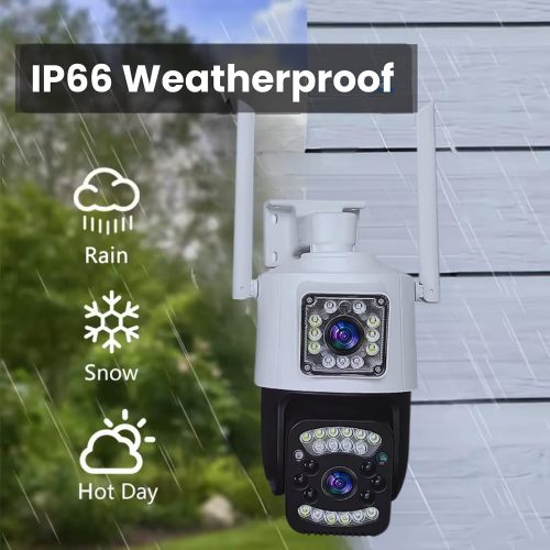 Kétlencsés 6MP WIFI-s PTZ vezeték nélküli biztonsági kamera automatikus követéssel V380 APP