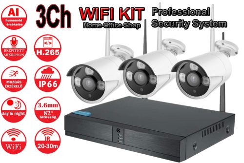 3 KAMERÁS VEZETÉK NÉLKÜLI, MIKROFONOS IP KAMERA RENDSZER 3MP FULL HD, AI, H.265X, 