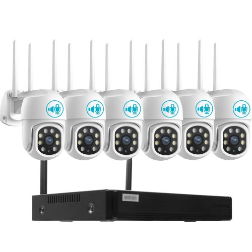 6 Kamerás Kültéri Wifi forgatható megfigyelő rendszer 3MP, 8 csatornás ONVIF NVR, színes éjszakai látás, H.265+