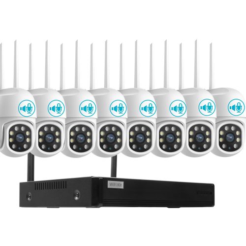 8 Kamerás Kültéri Wifi forgatható megfigyelő rendszer 3MP, 8 csatornás ONVIF NVR, színes éjszakai látás, H.265+