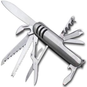   12 az 1-ben multifunkciós zsebkés – rozsdamentes acél, 9 cm, ezüst