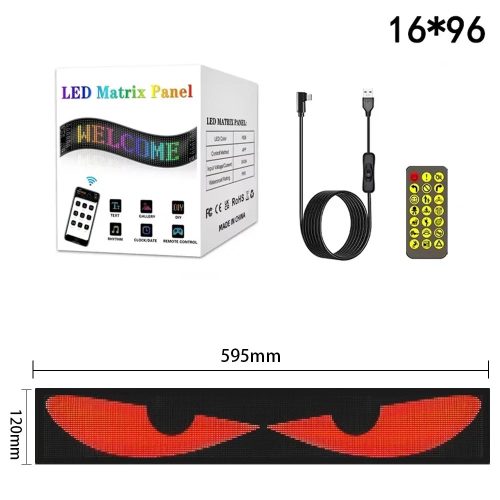 16*96 rugalmas Programozható, LED mátrixpanel, USB görgető kijelző alkalmazás távirányítóval, 12x59cm