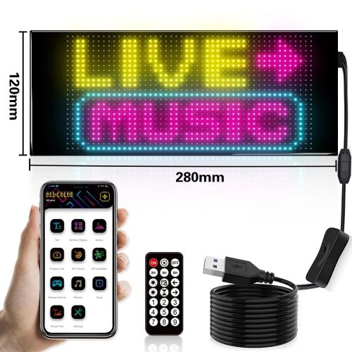 24*48pixel Kemény Intelligens LED Matrix fénypanel programozható görgethető képernyő, Bluetooth, alkalmazásvezérlés, 28x12cm