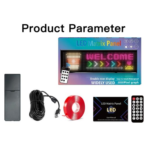 32*64 rugalmas programozható USB 5V RGB animáció szöveg görgetőpanel távirányító reklám LED mátrix autótábla, 20X33cm