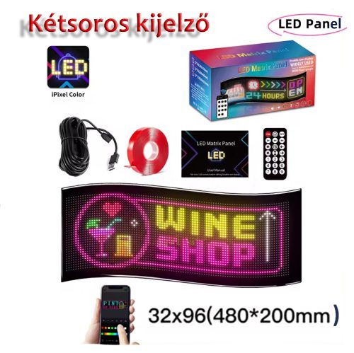 32*96 Kétsoros kijelző LED mátrix Pixel rugalmas panel, görgető szöveg, animáció, alkalmazás vezérlés