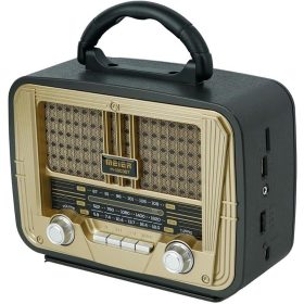   Meier M-1803BT hordozható 3 sávos Am FM Sw rádió, TF kártya és MP3 lejátszó, újratölthető hangszóró, Bluetooth retro design