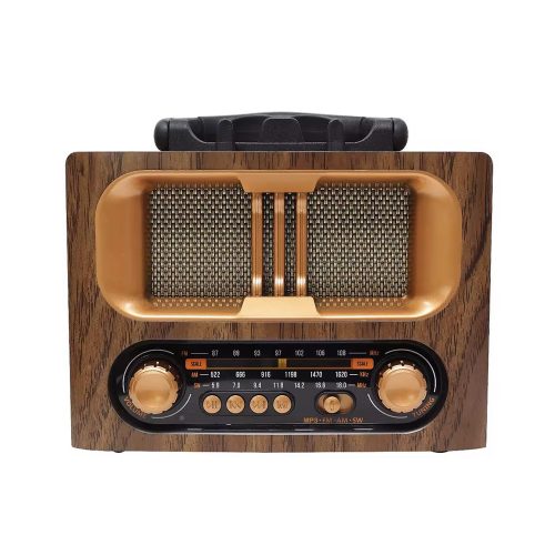 Meier M-1931BT hordozható 3 sávos Am FM Sw rádió, TF kártya és MP3 lejátszó, újratölthető hangszóró, Bluetooth retro design