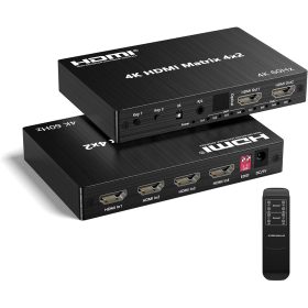   4K 60Hz HDMI Matrix Switch Splitter 4 in 2 Out, távirányítóval, Video, Audio LPCM/Dolby/DTS 5.1, 18Gbps