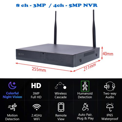 3 Kültéri MIX Wifi 1 forgatható és 2 fix 3MP megfigyelő kamera rendszer, 8 csatornás ONVIF NVR, színes éjszakai látás, H.265+