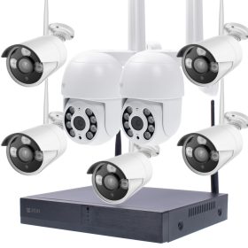   7 Kültéri MIX Wifi 2 forgatható és 5 fix 3MP megfigyelő kamera rendszer, 8 csatornás ONVIF NVR, színes éjszakai látás, H.265+