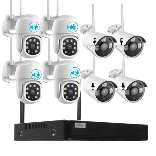 8 Kültéri MIX Wifi 4 forgatható és 4 fix 3MP megfigyelő kamera rendszer, 8 csatornás ONVIF NVR, színes éjszakai látás, H.265+
