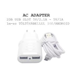   Hálózati töltő adapter 2 USB 2.4A csatlakazoval + MICRO-USB / LIGHTNING adatkábellel