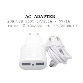   Hálózati töltő adapter 2 USB 2.4A csatlakazoval + LIGHTNING adatkábellel