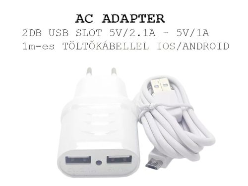 Hálózati töltő adapter 2 USB 2.4A csatlakazoval + LIGHTNING adatkábellel
