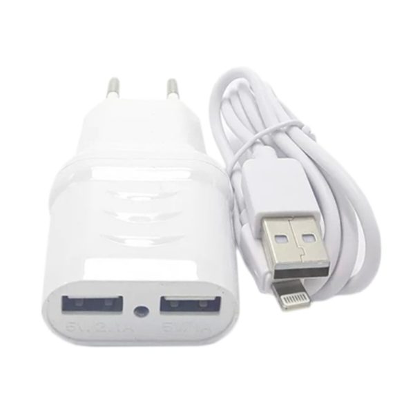 Hálózati töltő adapter 2 USB 2.4A csatlakazoval + MICRO-USB / LIGHTNING adatkábellel